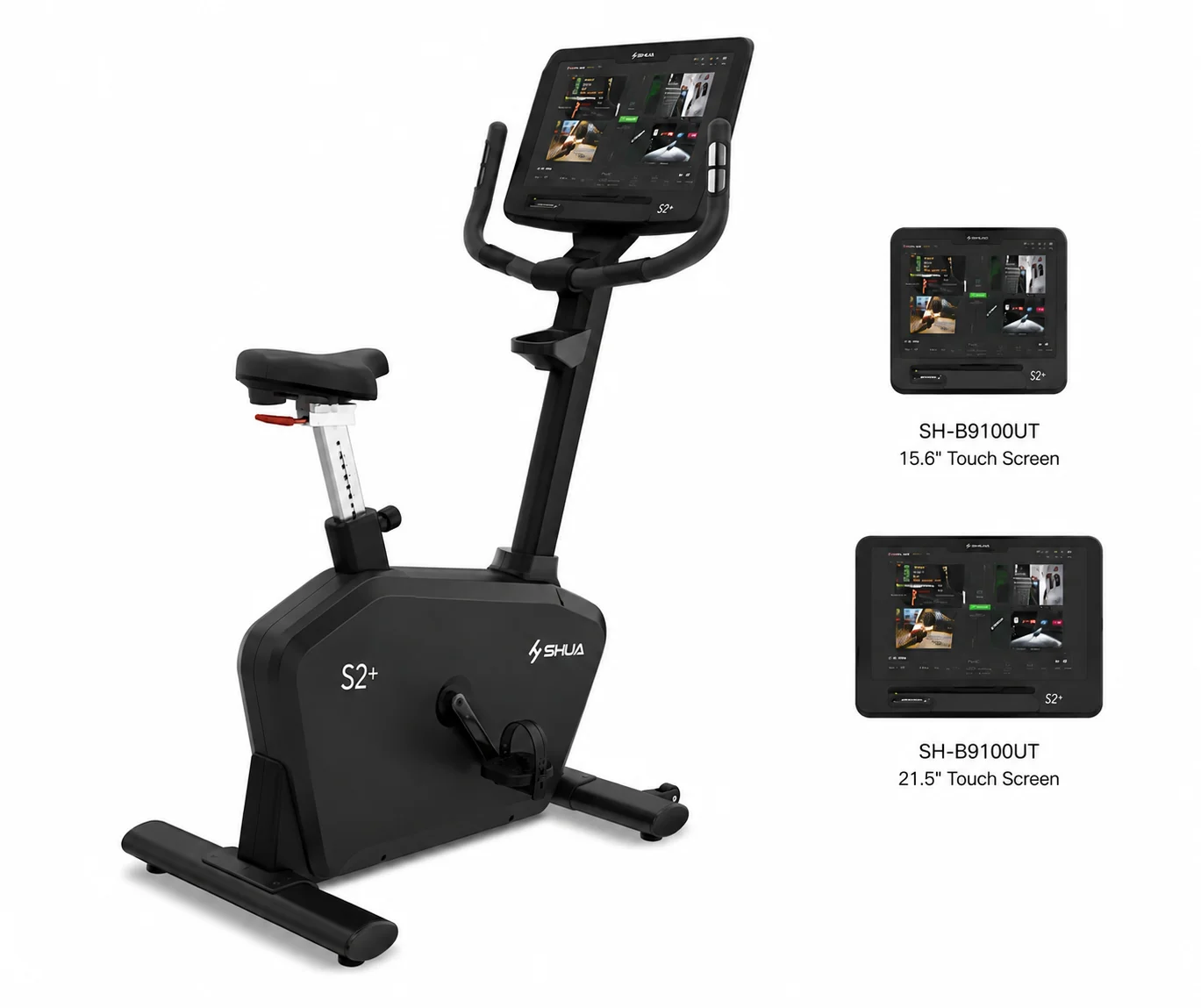 Vélo Droit Commercial SHUA S2+ Series Upright Bike SH-B9100UT – Écran Tactile 21.5″ ou 15.6″